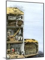 Cutaway View of a Water-Powered Mill for Grinding Grain Into Flour-null-Mounted Giclee Print