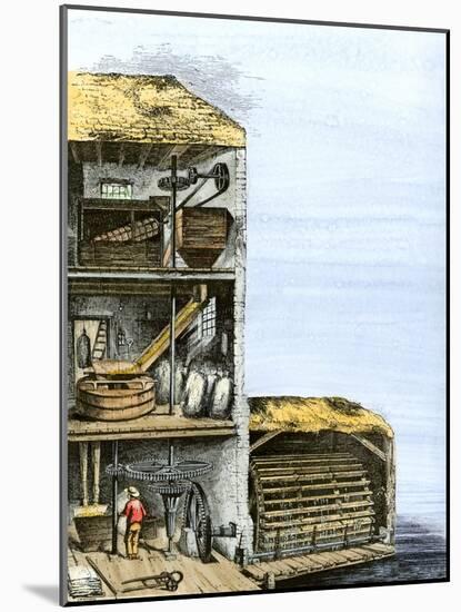 Cutaway View of a Water-Powered Mill for Grinding Grain Into Flour-null-Mounted Giclee Print