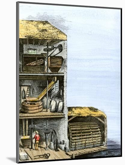 Cutaway View of a Water-Powered Mill for Grinding Grain Into Flour-null-Mounted Giclee Print