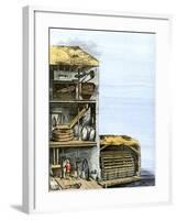 Cutaway View of a Water-Powered Mill for Grinding Grain Into Flour-null-Framed Giclee Print