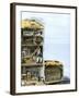 Cutaway View of a Water-Powered Mill for Grinding Grain Into Flour-null-Framed Giclee Print