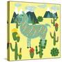 Cute Alpaca and Cactus-Michiru1313-Stretched Canvas
