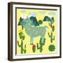 Cute Alpaca and Cactus-Michiru1313-Framed Art Print