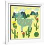 Cute Alpaca and Cactus-Michiru1313-Framed Art Print