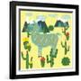 Cute Alpaca and Cactus-Michiru1313-Framed Art Print