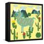 Cute Alpaca and Cactus-Michiru1313-Framed Stretched Canvas