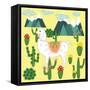 Cute Alpaca and Cactus-Michiru1313-Framed Stretched Canvas