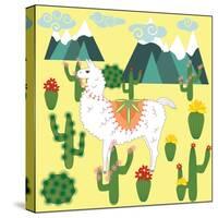 Cute Alpaca and Cactus-Michiru1313-Stretched Canvas