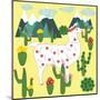 Cute Alpaca and Cactus-Michiru1313-Mounted Art Print