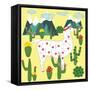 Cute Alpaca and Cactus-Michiru1313-Framed Stretched Canvas