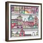 Cute Amsterdam Houses Seamless Pattern-cherry blossom girl-Framed Art Print