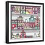 Cute Amsterdam Houses Seamless Pattern-cherry blossom girl-Framed Art Print