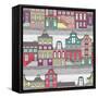 Cute Amsterdam Houses Seamless Pattern-cherry blossom girl-Framed Stretched Canvas