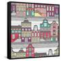 Cute Amsterdam Houses Seamless Pattern-cherry blossom girl-Framed Stretched Canvas