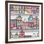 Cute Amsterdam Houses Seamless Pattern-cherry blossom girl-Framed Art Print