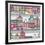 Cute Amsterdam Houses Seamless Pattern-cherry blossom girl-Framed Art Print