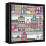Cute Amsterdam Houses Seamless Pattern-cherry blossom girl-Framed Stretched Canvas