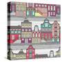 Cute Amsterdam Houses Seamless Pattern-cherry blossom girl-Stretched Canvas