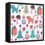 Cute Animals Seamless Pattern with Cats and Hedgehogs and Seamless Pattern in Swatch Menu, Vector-Luiza Kozich-Framed Stretched Canvas
