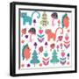Cute Animals Seamless Pattern with Cats and Hedgehogs and Seamless Pattern in Swatch Menu, Vector-Luiza Kozich-Framed Art Print