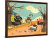 Cute Animals Walking in Autumn Forest-Maria Starus-Framed Art Print