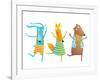 Cute Baby Animals Rabbit Fox Bear Dancing or Playing Kids Characters Wearing Clothes. Childish Cart-Popmarleo-Framed Art Print