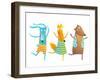 Cute Baby Animals Rabbit Fox Bear Dancing or Playing Kids Characters Wearing Clothes. Childish Cart-Popmarleo-Framed Art Print