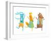 Cute Baby Animals Rabbit Fox Bear Dancing or Playing Kids Characters Wearing Clothes. Childish Cart-Popmarleo-Framed Art Print