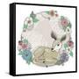 Cute Baby Deer and Flowers Frame.-cherry blossom girl-Framed Stretched Canvas