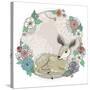 Cute Baby Deer and Flowers Frame.-cherry blossom girl-Stretched Canvas