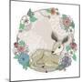 Cute Baby Deer and Flowers Frame.-cherry blossom girl-Mounted Premium Giclee Print