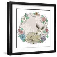 Cute Baby Deer and Flowers Frame.-cherry blossom girl-Framed Art Print