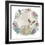 Cute Baby Deer and Flowers Frame.-cherry blossom girl-Framed Art Print