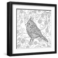 Cute Bird in Fantasy Flower Garden. Animals. Hand Drawn Doodle. Ethnic Patterned Illustration. Afri-Palomita-Framed Art Print