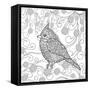 Cute Bird in Fantasy Flower Garden. Animals. Hand Drawn Doodle. Ethnic Patterned Illustration. Afri-Palomita-Framed Stretched Canvas