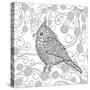 Cute Bird in Fantasy Flower Garden. Animals. Hand Drawn Doodle. Ethnic Patterned Illustration. Afri-Palomita-Stretched Canvas