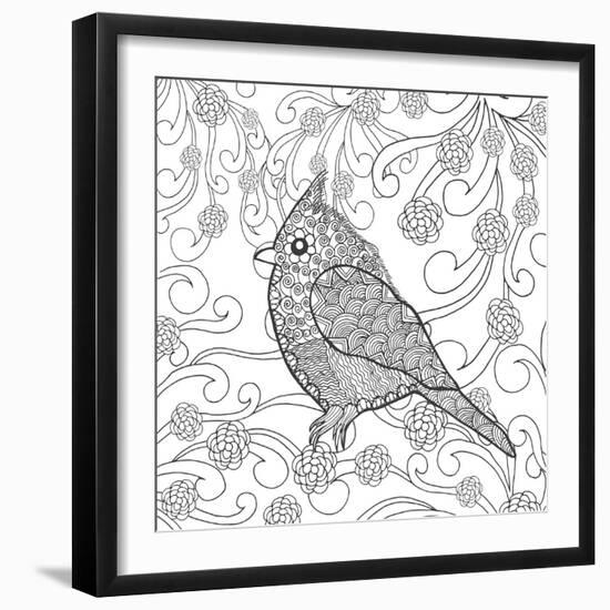 Cute Bird in Fantasy Flower Garden. Animals. Hand Drawn Doodle. Ethnic Patterned Illustration. Afri-Palomita-Framed Art Print
