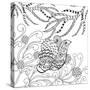 Cute Bird in Flower Garden. Animals. Hand Drawn Doodle. Ethnic Patterned Illustration. African, Ind-Palomita-Stretched Canvas