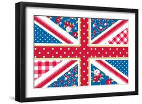 Cute British Flag In Shabby Chic Floral Style-Alisa Foytik-Framed Art Print