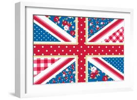 Cute British Flag In Shabby Chic Floral Style-Alisa Foytik-Framed Art Print