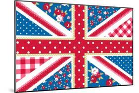 Cute British Flag In Shabby Chic Floral Style-Alisa Foytik-Mounted Art Print
