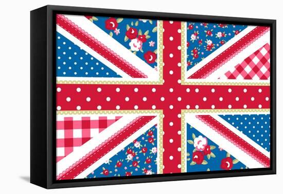 Cute British Flag In Shabby Chic Floral Style-Alisa Foytik-Framed Stretched Canvas