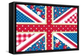 Cute British Flag In Shabby Chic Floral Style-Alisa Foytik-Framed Stretched Canvas