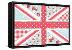 Cute British Flag in Shabby Chic Floral Style-Alisa Foytik-Framed Stretched Canvas