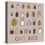 Cute Bugs Set in Retro Style-smilewithjul-Stretched Canvas