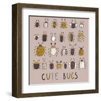 Cute Bugs Set in Retro Style-smilewithjul-Framed Art Print