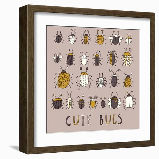 Cute Bugs Set in Retro Style-smilewithjul-Framed Art Print