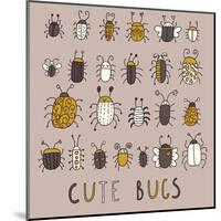 Cute Bugs Set in Retro Style-smilewithjul-Mounted Art Print