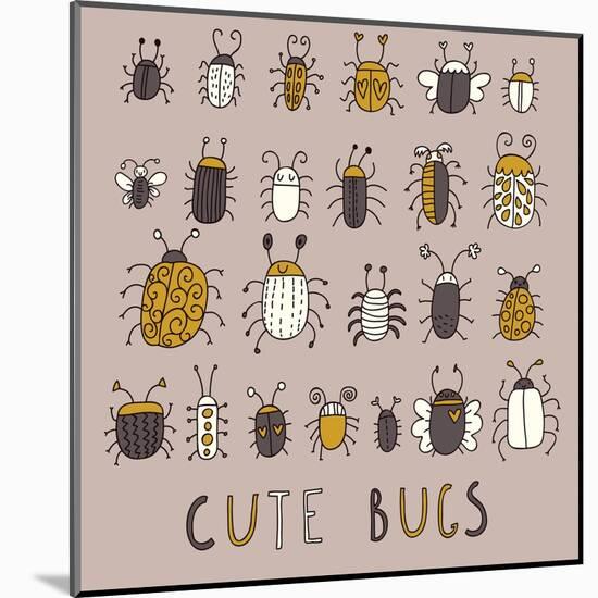 Cute Bugs Set in Retro Style-smilewithjul-Mounted Art Print