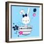 Cute Bunny Girl with Balloon and Flowers in the Pocket, Happy Birthday Card, T-Shirt Graphics for K-Julia Nagy-Framed Art Print